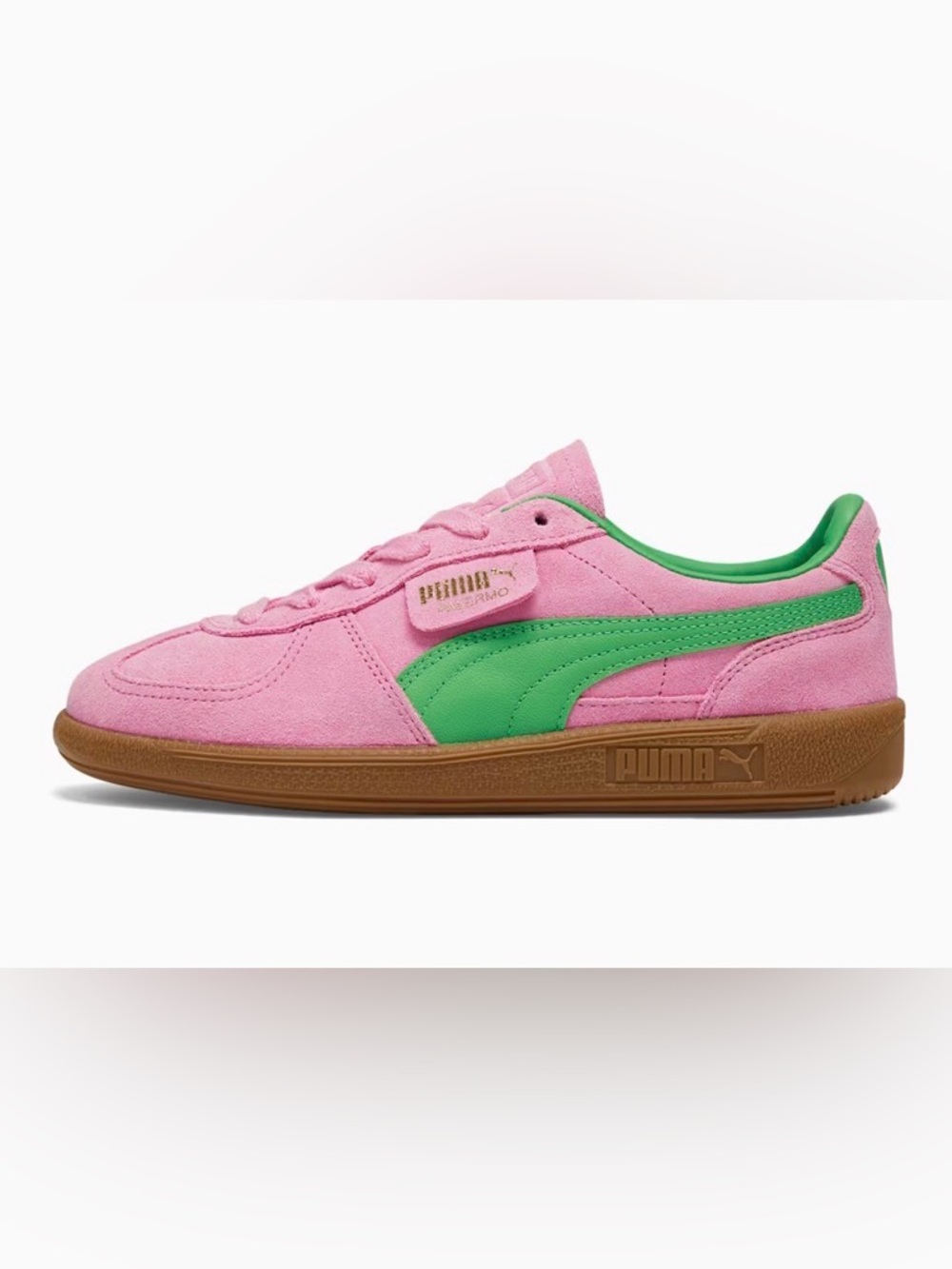 Puma Palermo Pink Suede Sneakers with Bright Green Accent sz 9.5